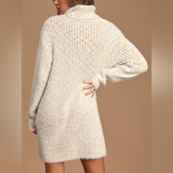 NWT $64 Lulus Sweet Whispers Ivory Multi Eyelash Knit Turtleneck Sweater Dress M - Picture 2 of 5
